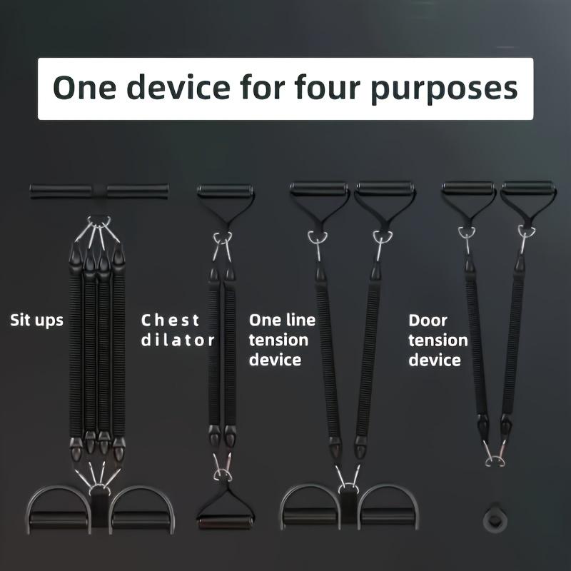 This 5-in-1 multifunctional leg stretching device, resistance band, sit-up helper, exercise foot pedal and yoga tool trains arms, legs and core, ideal for home and outdoor workouts.