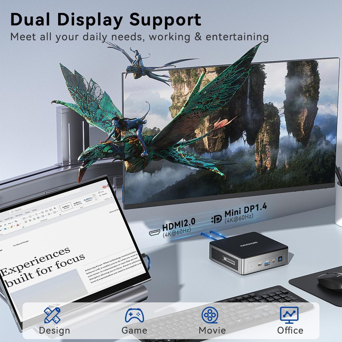 GEEKOM Air12 Mini PC | Intel 13th Gen N150, 16GB DDR5, 512GB NVMe SSD | 4K Triple Display via HDMI+MiniDP+USB-C, WiFi 6, BT5.2, Gigabit LAN, SD Slot, VESA Mount | Compact Desktop for Home, Office & Business Tower Computer