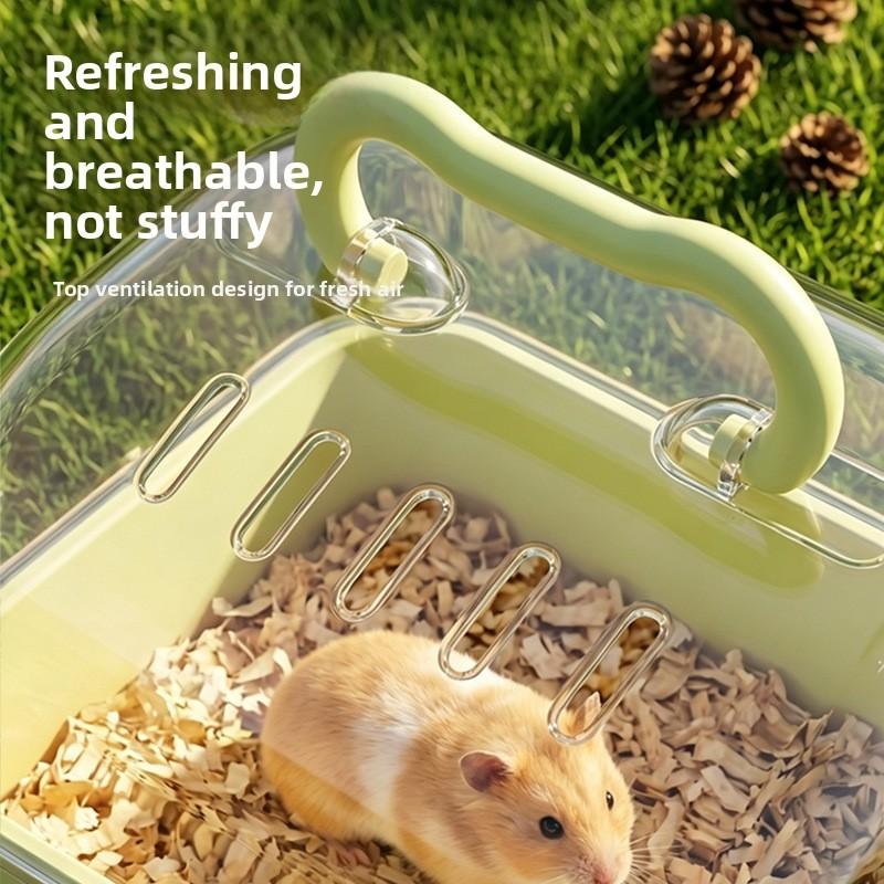 Transparent Acrylic Hamster Cage, Large Portable Travel Handheld Pet Carrier, Ideal for Golden Syrian and Flower Dormice, Easy to Carry, Healing Companionship