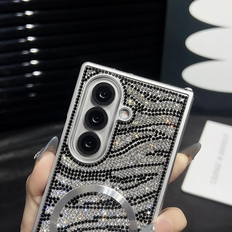 Compatible with Z Fold7/Z Fold6/Z Fold5/Z Fold4/Z Fold3 | Rhinestone Magnetic Lanyard Full Wrap Shockproof Large Fold Phone Case HNZ0483