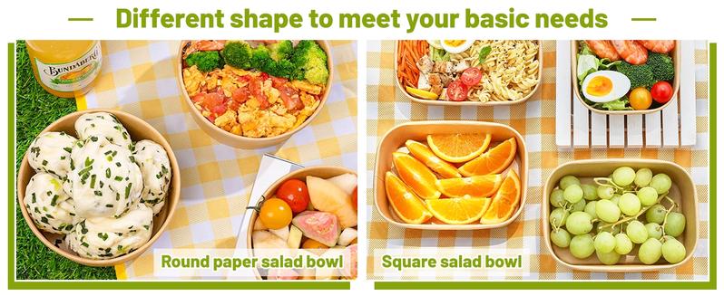 17oz/500ML Disposable Paper Bowls with Lids, Disposable Tableware, 25/50/100 Pieces Set, Party Supplies Bulk Supply, Suitable for Cold & Hot Food/soup