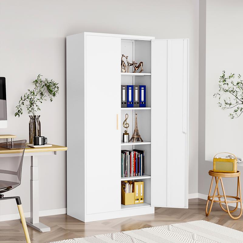 Letaya Metal Garage Storage Cabinet 71" Tall with 2 Doors & 4 Adjustable Shelves - Modern Design for Home, Office, Garage, Shop & School Furniture