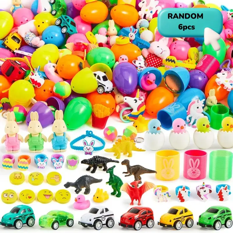 Random 6pcs Pre-Decorated Easter Eggs with Stickers, Perfect for Easter Egg Hunt Games, Party Gifts, Basket Fillers, Coloring Kits Included