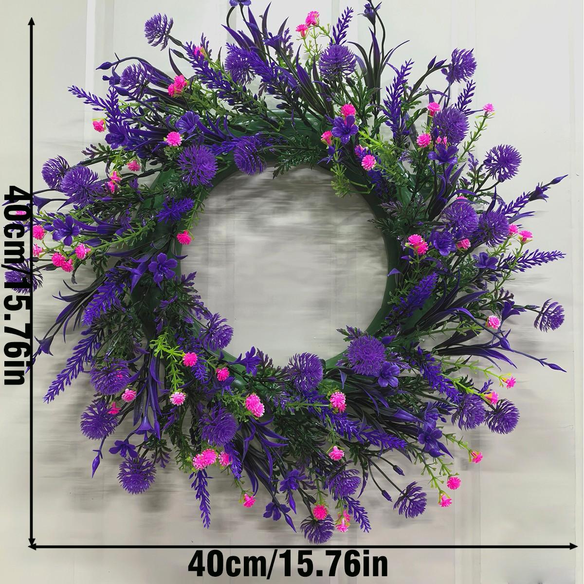 1pc Purple Lavender Dandelion Simulation Flower Wreath, Home, Outdoor, Door Wreath, Party, Mother's Day, Father's Day, Birthday Gift Wreath, Summer and Autumn Wreath, Garden, Doors and Windows, Staircase Decoration
