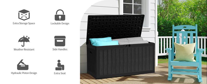 DWVO 90 Gallon Large Deck Box with Side Handles, Outdoor Double-Wall Storage for Patio Furniture Cushions, Garden Pool Accessories, Water Resistant & Lockable