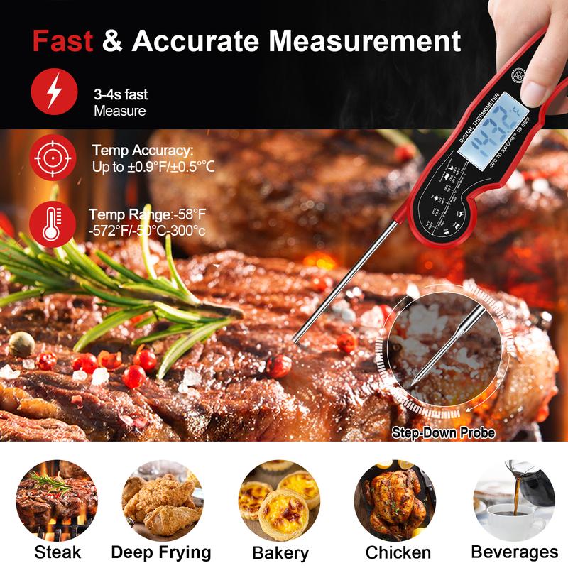 [BBQ Essential]Digital Meat Thermometer - 3s Instant Read Backlight Magnetic Waterproof for Steak Cooking, Grilling, Frying, Roasting Kitchen Utensils,Labor Day Special Gifts for Men Him Dad Birthday Kitchenware Oven Modern,Halloween Gift