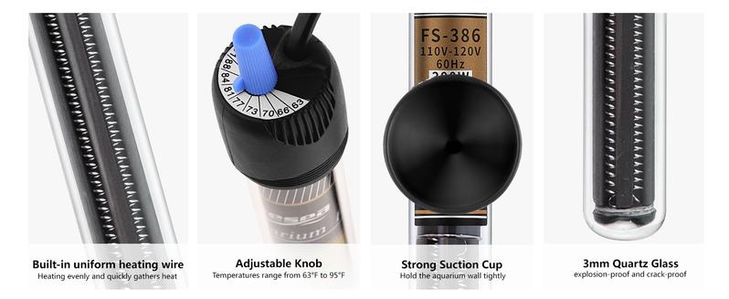 FREESEA 100 Watt Aquarium Fish Tank Heater with Aquarium Submersible Thermometer Marine Aquarium Heater with LED Controller Submersible Quartz Submersible Aquarium Super Mini Stainless Steel