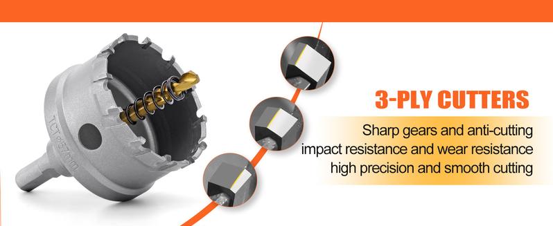Carbide Hole Saw Kit for Metal TCT 5/8"-2-1/4" Inch Hole Cutter Set, for High Precision Cutting of Stainless Steel, Iron, Copper, Brass