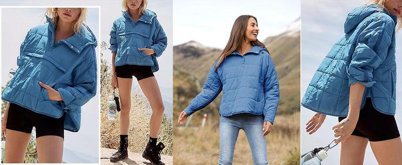 Naeduo Women's Oversized Hooded  Jacket Quilted Lightweight Winter Warm Pullover Padded Hoodies  Casual Long Sleeve Solid Color with Side Pockets & Adjustable Cuffs - Womenswear Shirts Minimalist Outerwear Blouses Basic Cute Leggings