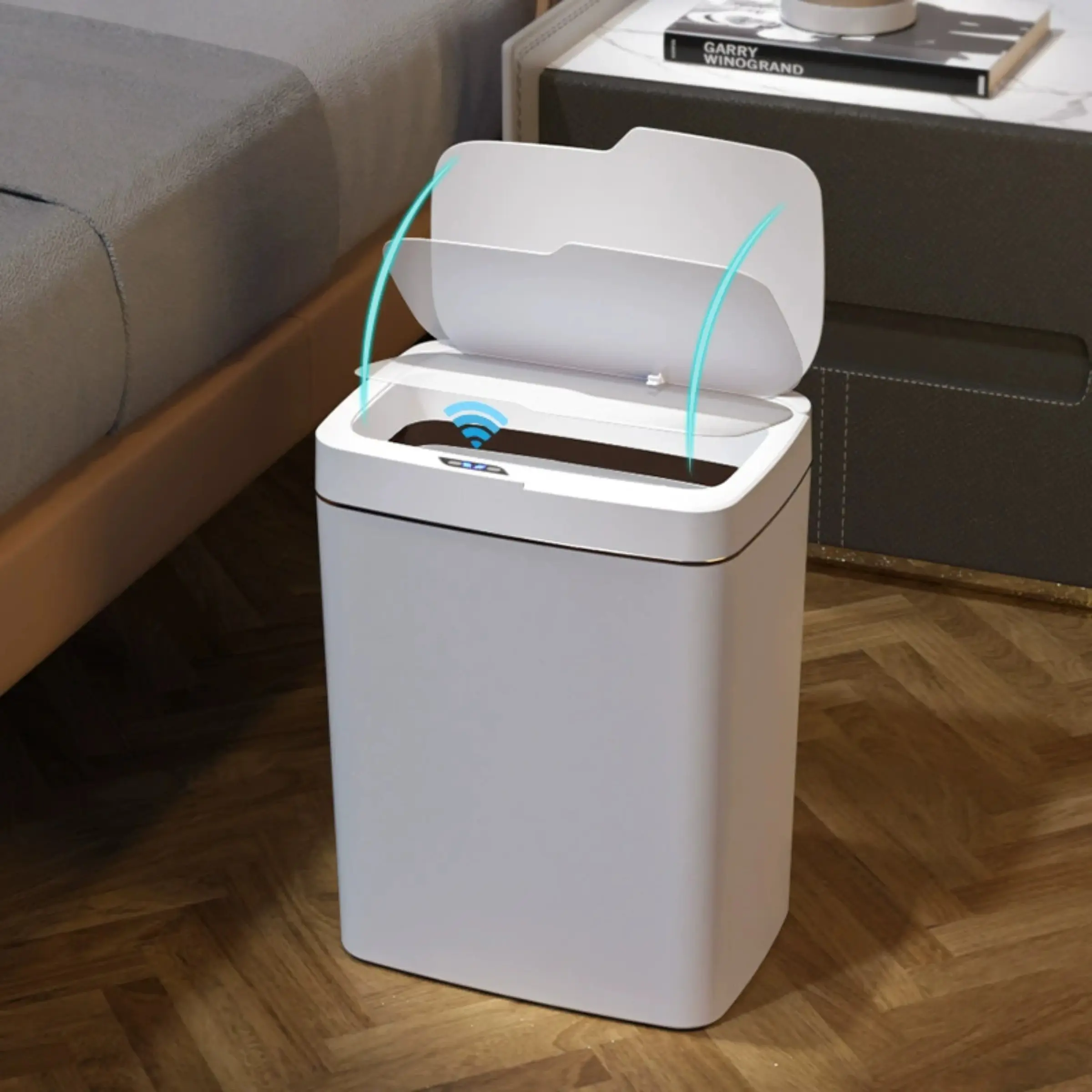 Smart Induction Trash Can, Touch-Free Auto Open Lid, 15L/18L Capacity, Quiet Slow Close, Durable Plastic, Home & Office Use, Odor-Resistant, Automatic Garbage Bin