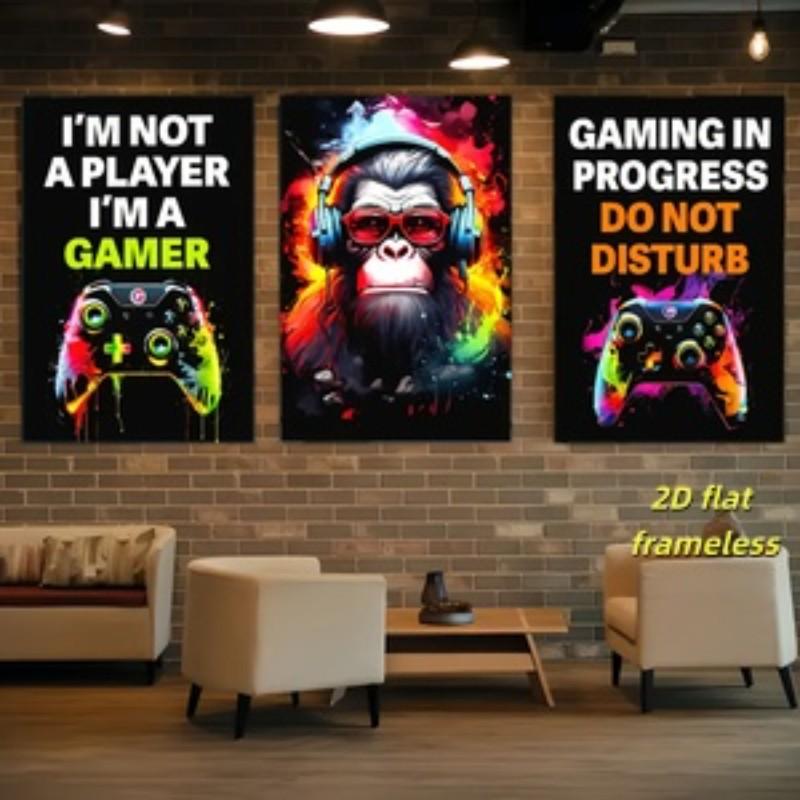 3 fun, funny, colorful, game controller, modern art canvas posters suitable for wall decoration in cafes, homes, and dormitories, 2D flat printing frameless paintings
