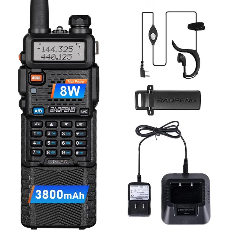 Outdoorfun Baofeng Radio UV-5R Ham Radio Long Range Handheld radio 3800mAh Extended Battery RechargeableTwo Way Radio Walkie Talkies for Adults with Earpiece, USB Charger, Audio Products (Black, Full Kits)