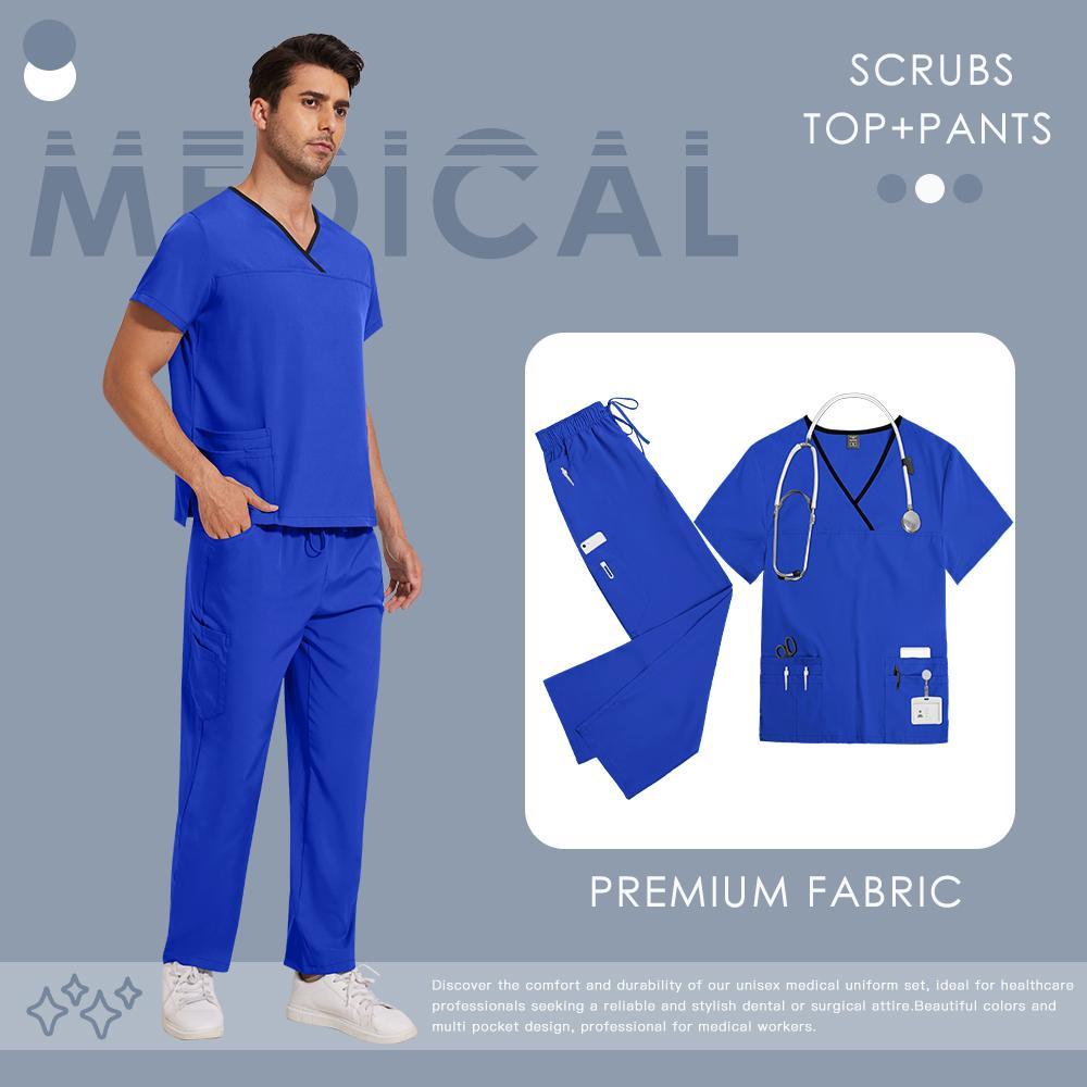 Women's Solid V-Neck 2-Piece Scrubs Set - Short Sleeve V-Neck Top & Pants, Standard Fit Women's Clothes for All Seasons, Medical Dental Workwear (Menswear Compatible)