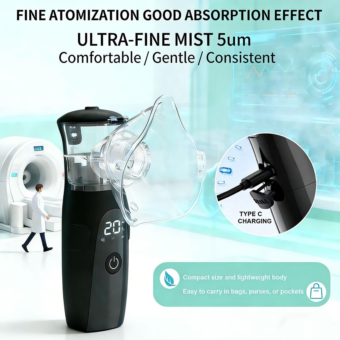 Portable Facial Steam Mask with Auto-Cleaning LED Interface, Rechargeable Handheld Humidifier for Home Travel Care, Facial Care Instrument, Includes 2 Masks + Mouthpiece