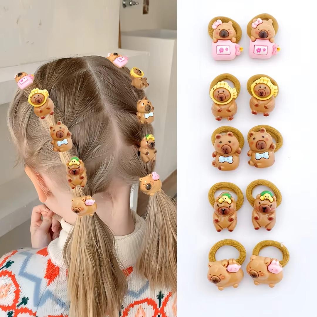 Cute Capybara Hair Ties Set, 20/10 Pieces Colorful Cartoon Resin Towel Rings, Non-Slip Kids Daily Casual Hairstyles Accessories, Hair Styling Accessories, Hair Accessories Sets, Hair Decor