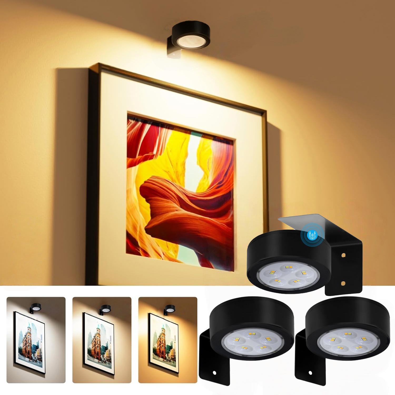 Wireless LED Picture Light with Remote Control, Battery Powered Drawing Lamp, Timer Wall Color Changing Art Display, Adjustable Lighting, Picture Frame Light