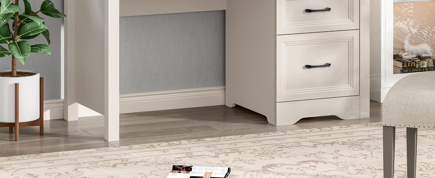 Vabches Farmhouse Executive Desk with Storage and Ample File Drawer, Rustic Large Home Writing Desk for Bedroom, White