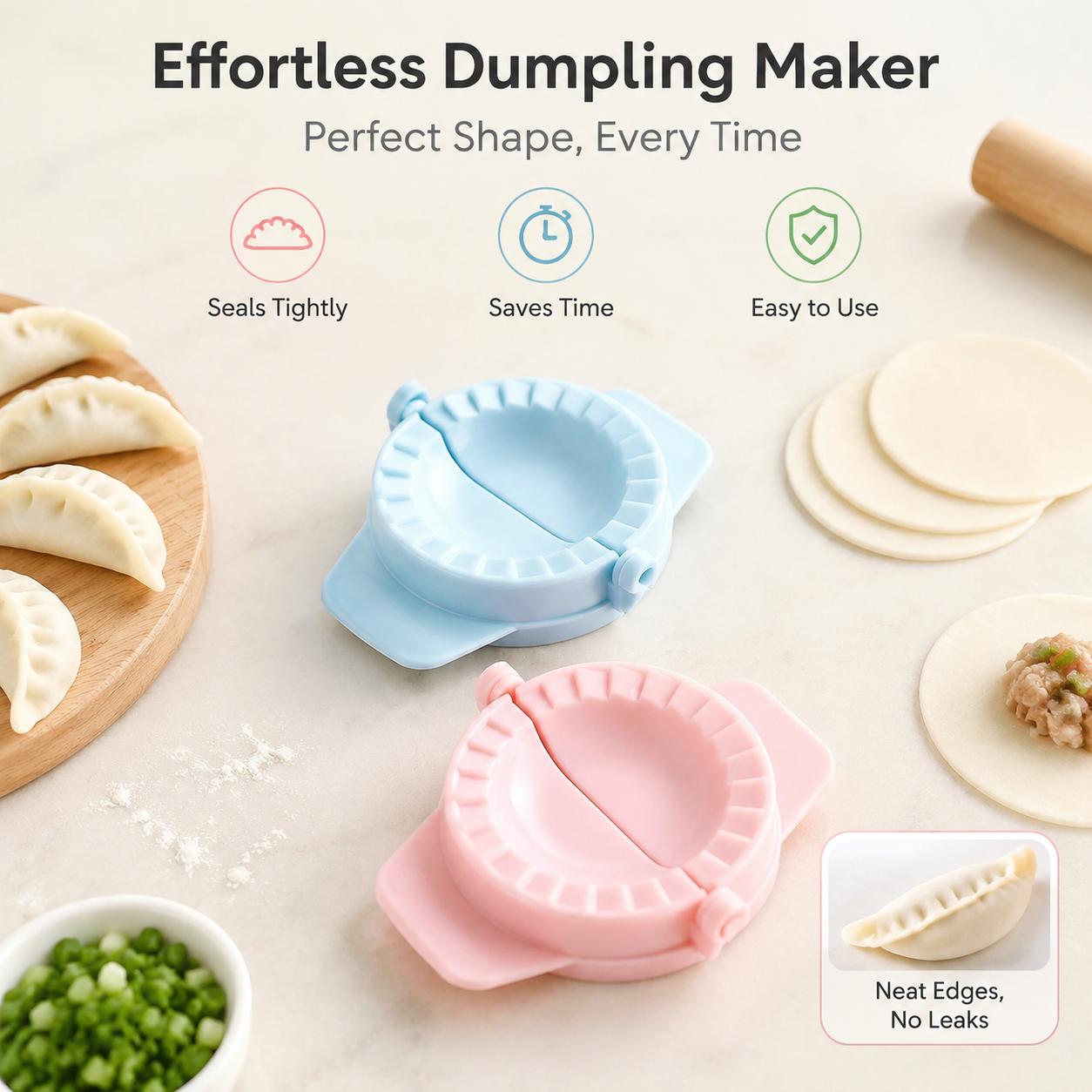 Handheld Manual Dumpling Maker Tool for Homemade Wonton, Jiaozi, Gyoza, and Egg Dumplings – Food-Grade Stainless Steel with Non-Stick Coating, Compact Design for Easy Storage and Cleaning