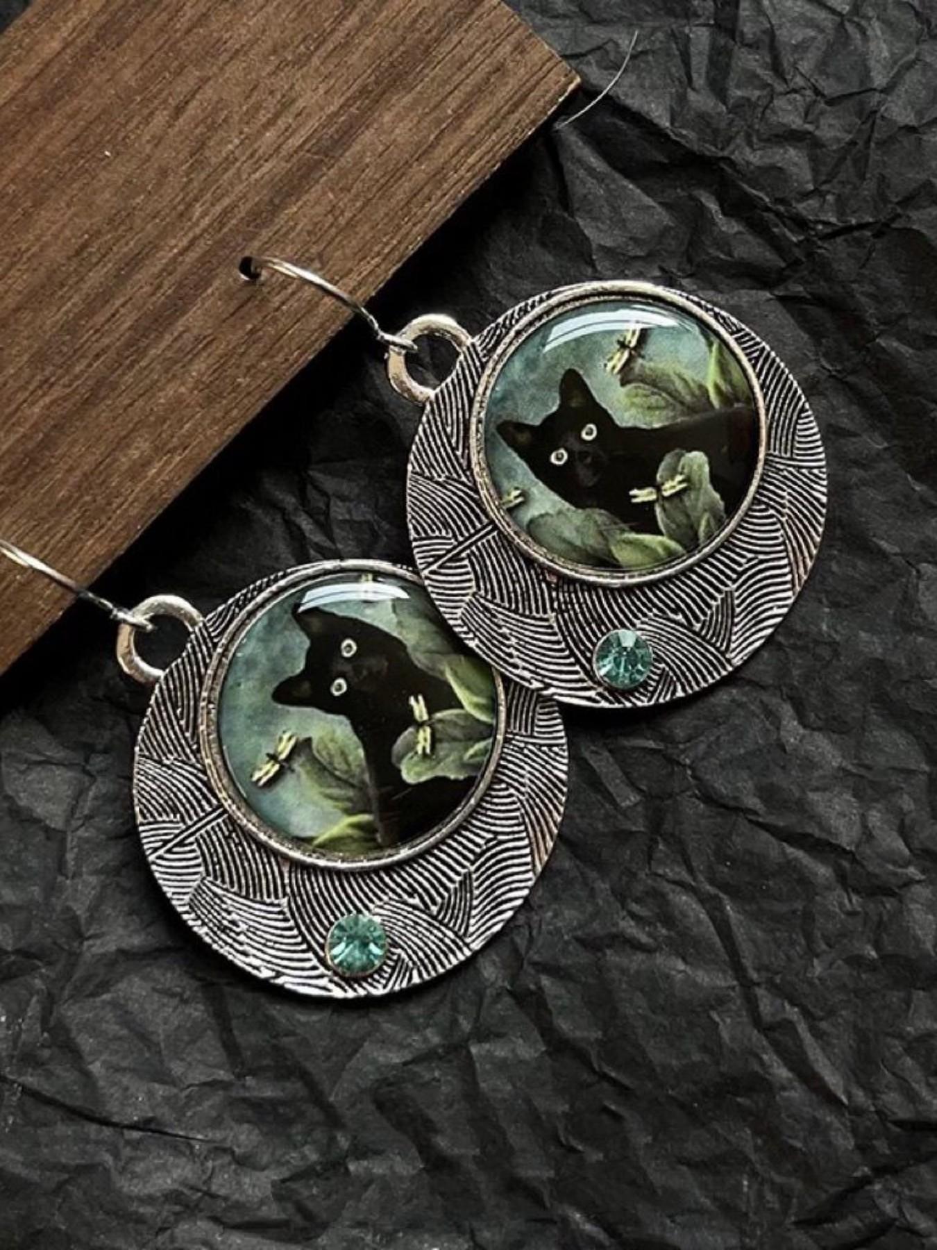 Vintage Cat Dragonfly Earrings, Whimsical Style，Simple Fashion, Perfect Gift, Daily Accessory, Party, Holiday, Retro Style, All Seasons