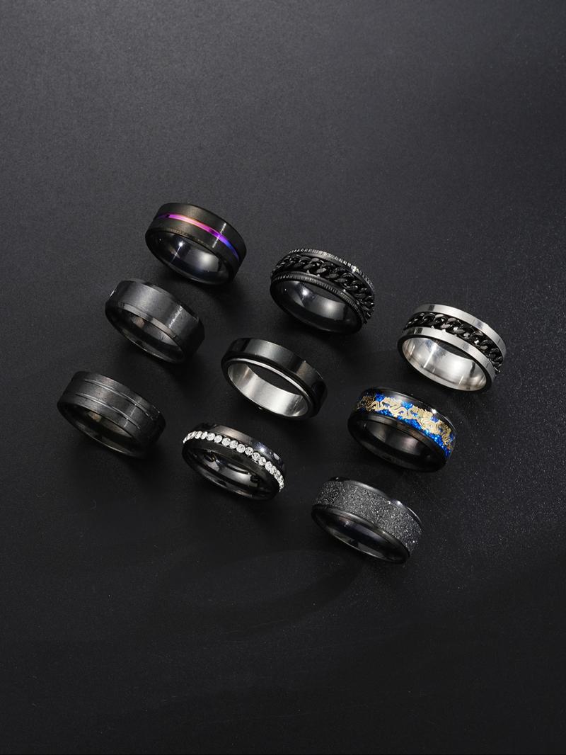 Men's Stainless Steel Jewelry Set, Geometric Pattern Necklace & Bracelet, Casual Daily Wear Accessories, Perfect Gift for All Seasons