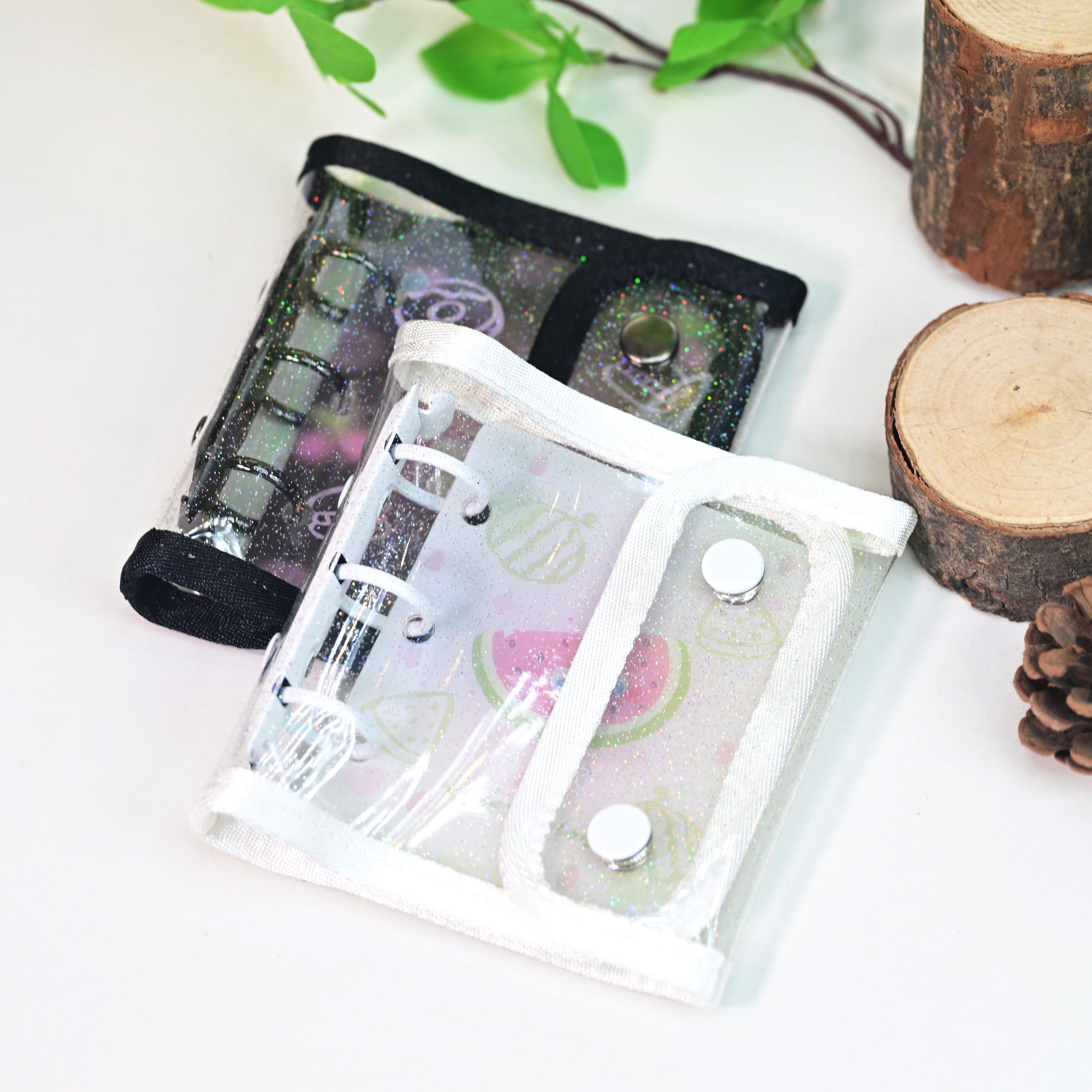 Mini Three-Hole Bound Photo Album Set, Dual Button Macaron Series Binder Cover + 10 Laser Star Single-Cell Two-Sided Pockets