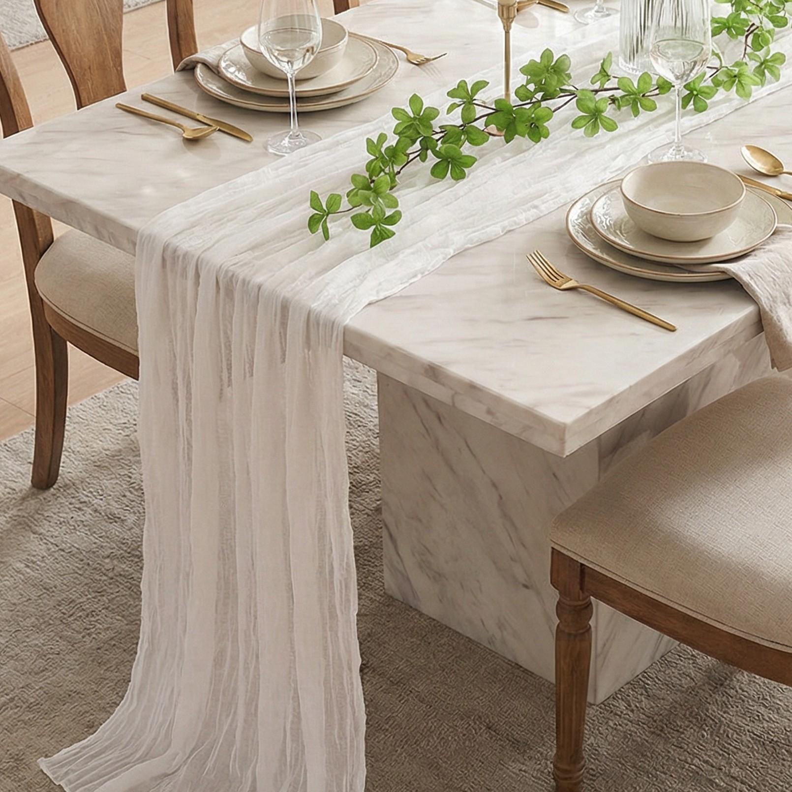 10 Pcs Sage White Table Runner Bohemian Country-Style Table Runner, Suitable for Weddings, Baby Baptism Parties and Holiday Decorations