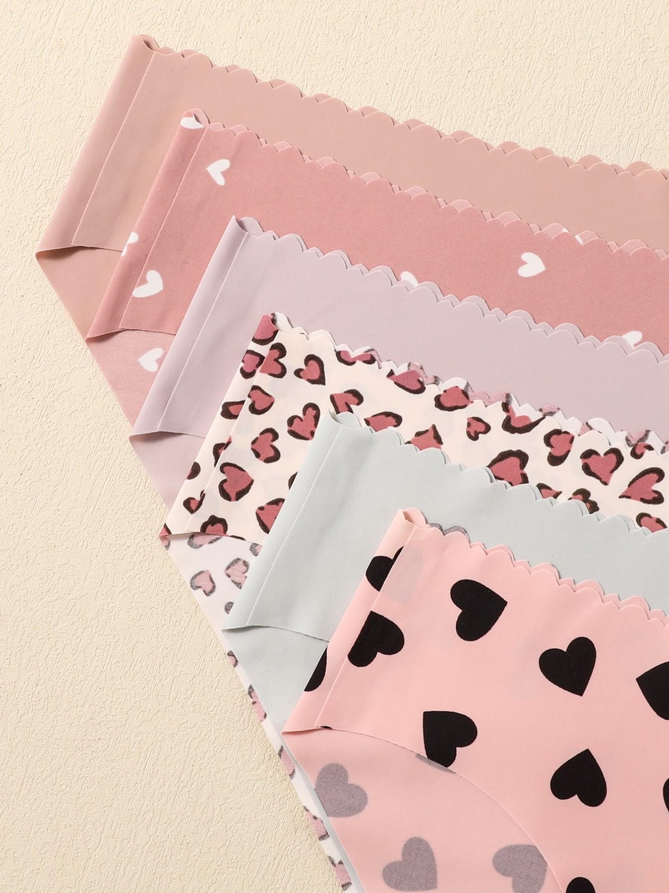 Women's Heart Print Panties, Soft Comfortable Invisible Fit, Triangle Underwear Set, 6 Pieces, Skin-Friendly