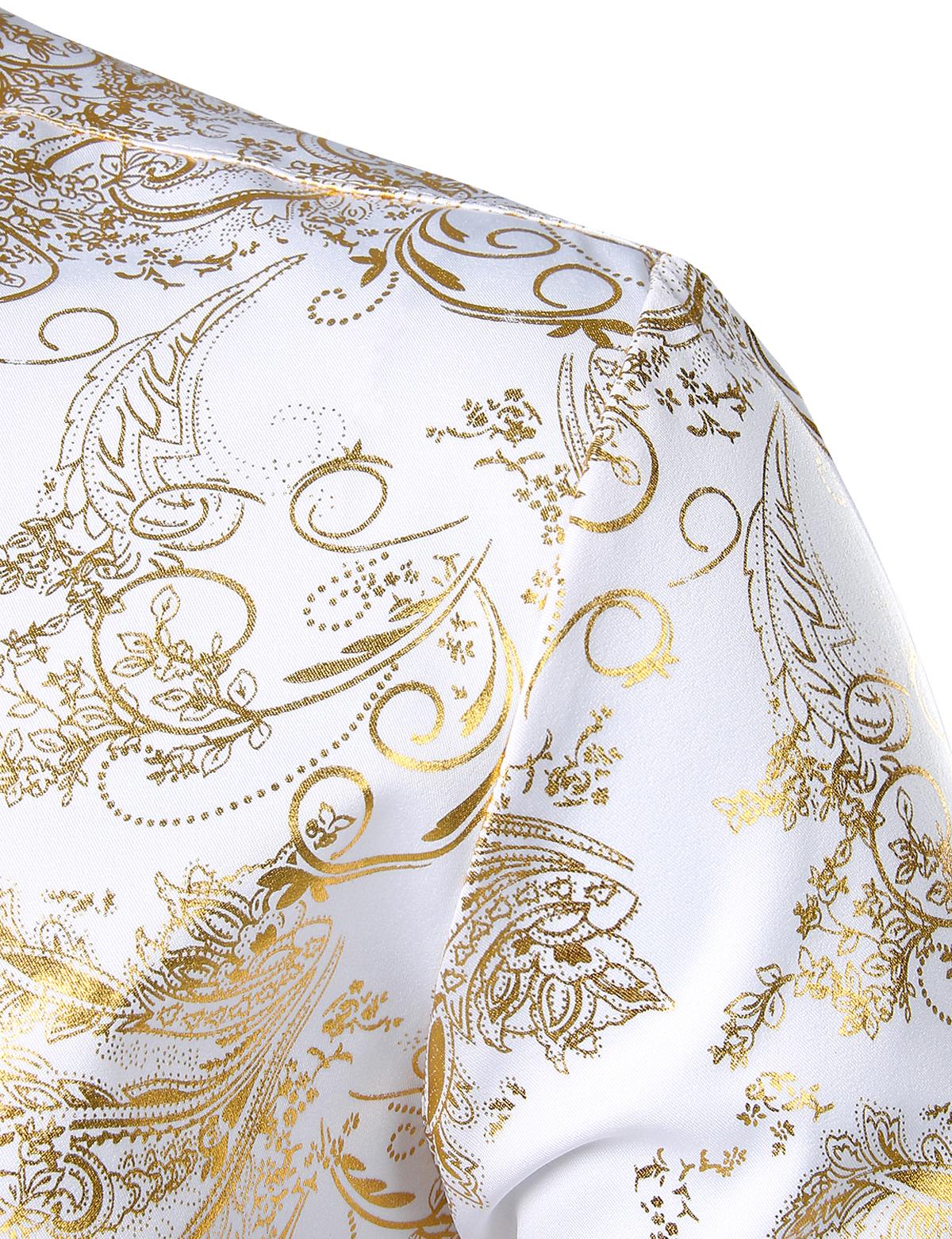 ZEROYAA Men's Luxury Paisley Dress Shirt Shiny Floral Printed Button Down Shirts for Party Prom Casual Elegant Father's Day Gift for Boyfriend Dad Gifts Black People Menswear Fabric Long Sleeve Top Vneck