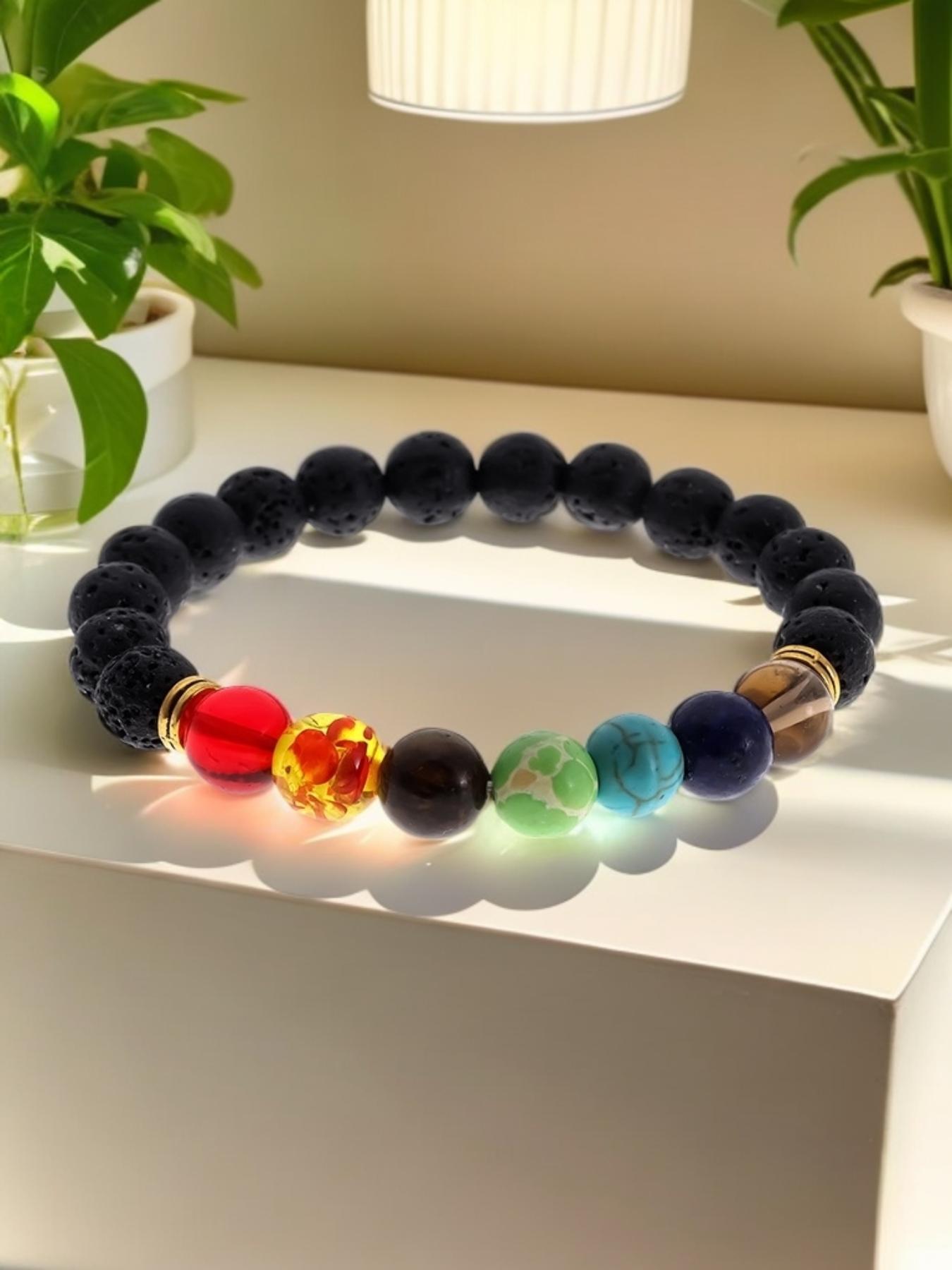 Boho 7 Chakra Lava Stone Bracelet for Women Men, Adjustable Natural Stone Beaded Bangle, Perfect Spiritual Gift