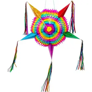 Mexican Star Pinata 32 Inch Large Rainbow Foldable Fiesta Decoration for Kids Birthday Cinco de Mayo Dia de Los Muertos