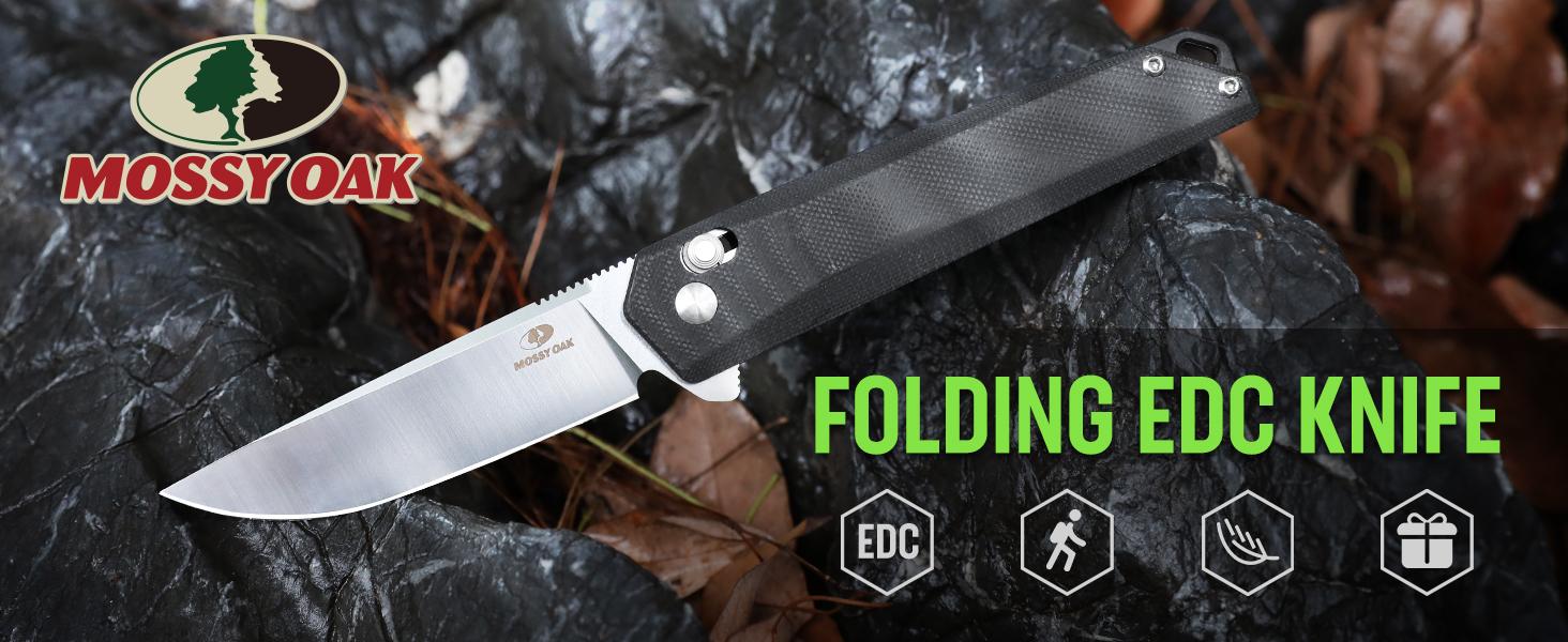 #JumpstartSale MOSSY OAK Folding Pocket Knife, 3.5-Inch D2 Steel Drop Point Blade, G10 Handle, Small EDC Knife with Belt Clip for Camping, Hiking