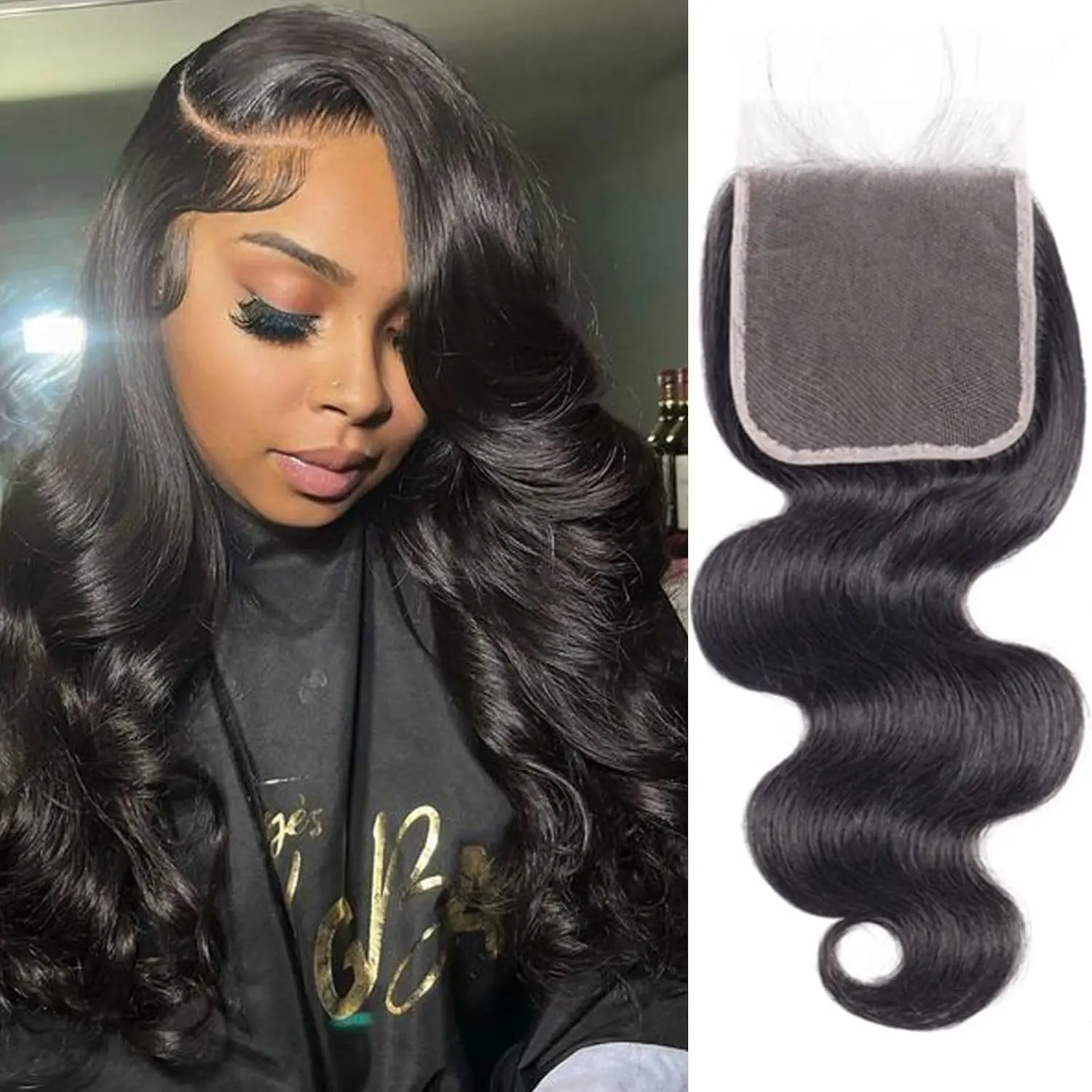 5x5  Lace Closure Human Hair  Closure  Wave Closure 12A Virgin Remy Human Hair for Black Women 5x5 Transparent Lace Frontal Closures Pre Plucked  Black 12 Inch