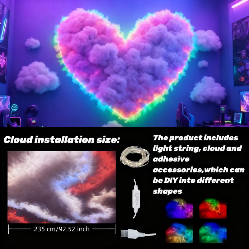 Valentine's Day Decorative Lights, Heart Cloud LED String, Music Sync Multi-Color Changing, USB Powered, Button Control, Perfect Gift, Party Decor