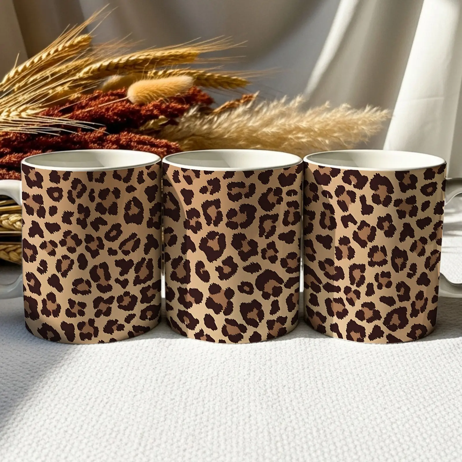 1pc Leopard Print Ceramic Coffee Mug 11oz Brown Beige Animal Cup Dishwasher Safe Elegant for Home Office Use Gift for Women Men