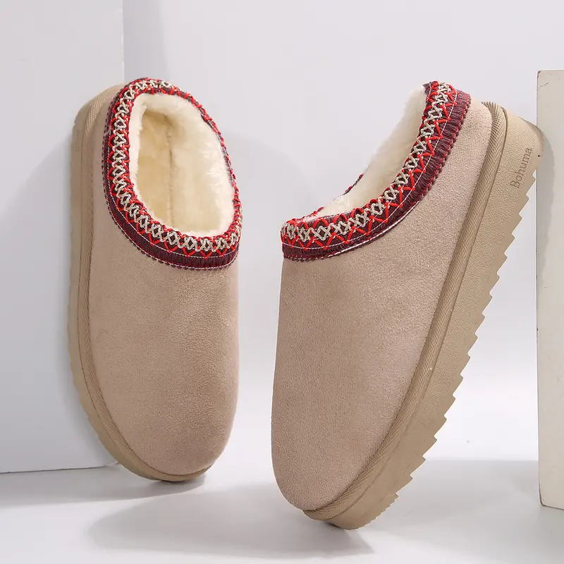 Damslippers slip-on för kvinnor mockaläder inomhus/utomhus bekväma fleecefodrade korta mini snöstövlar husskor andningsbara halkfria