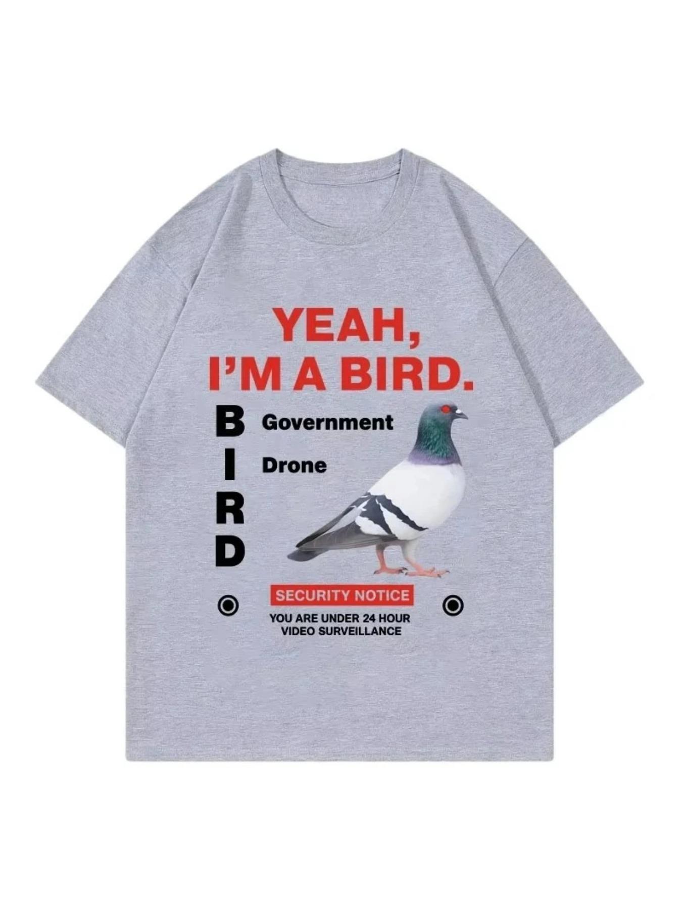 Government funny pigeon round neck men and women's short sleeved pattern breathable fashion trend short sleeved T-shirt top