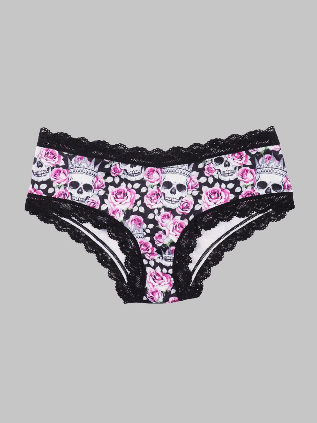 Morvia 6Pcs Gothic Alt Girl Panties Underwear, Dark Lace Lingerie, Soft Cotton Crotch, Emo Punk Vampire Style Knickers, Assorted Spooky Prints, Comfort Daily Wear