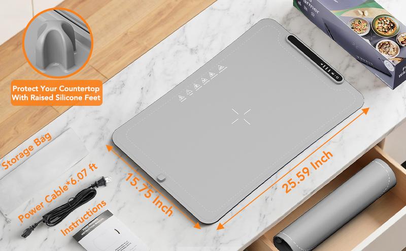 COWSAR Ultra-Thin Electric Food Warming Mat – Full-Surface Fast Heating with 3-Level Temp Control & Child Lock, Auto Shut-Off, Rollable Silicone Heat Pad for 6 Plates, Home, Party & Travel Use