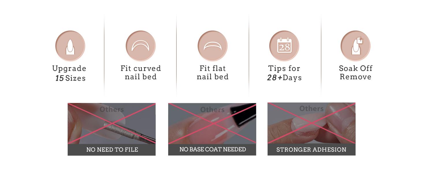 BTArtboxnails XCOATTIPS French Tips - 150pcs Fall Press On Nails Square or Almond or Coffin, Skin Tones Long Fake Nails, Soak Off Soft Gel Acrylic Nail Extensions Outdoorfun Beauty Products