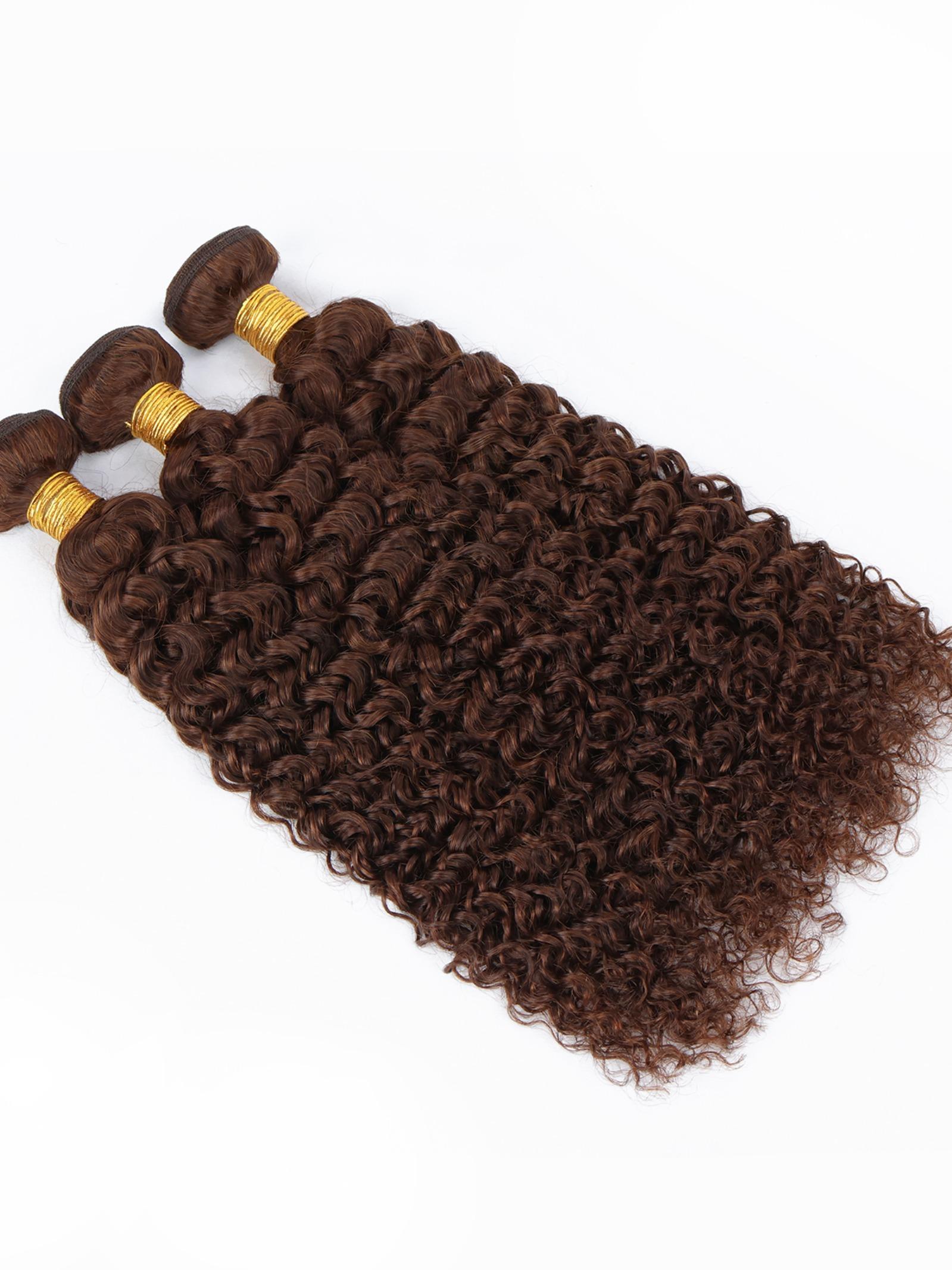 3PCS 4#-JC Jerry Curly Human Hair Bundles, Medium Brown Brazilian Hair