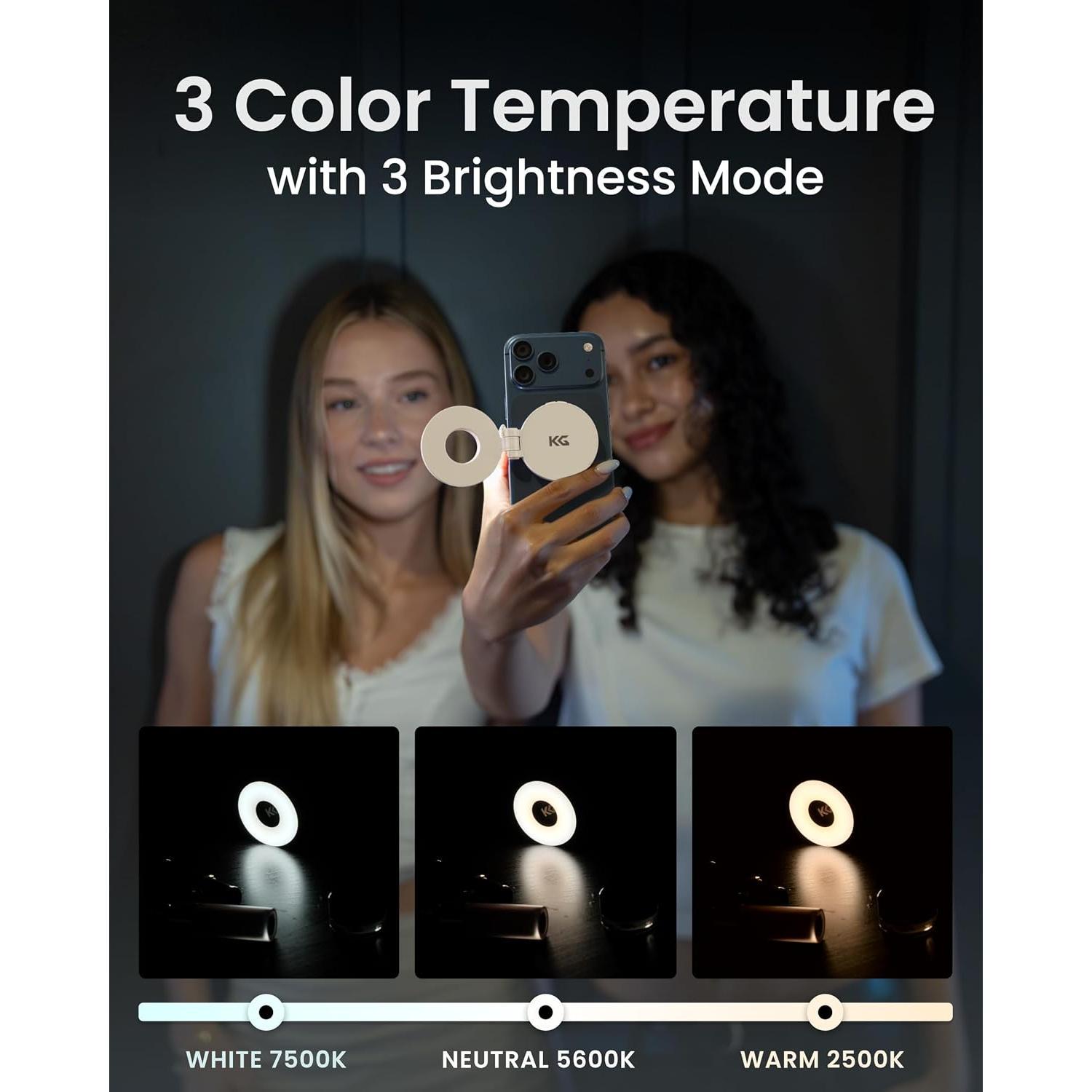 Selfie Light for , Portable Ring Light for Phone | Rechargeable Phone Ring Light, Pocket Sized, 40 LEDs, Mini Cell Phone Selfie Light for Video Recording, Vlogging & Travel
