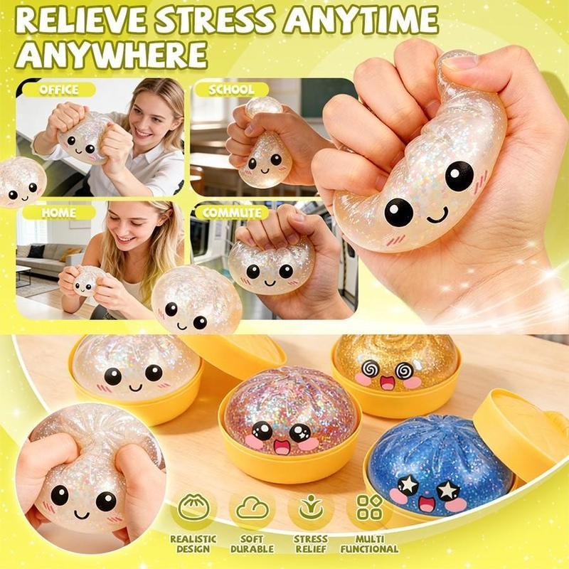 12pc Cute expression big bun decompression toy, relieves anxiety, dough decompression toy, soft TPR material, decompression artifact, unboxing surprise, holiday gift creativity, cute desktop accessories for office workers, Squishies, Soft Squishy