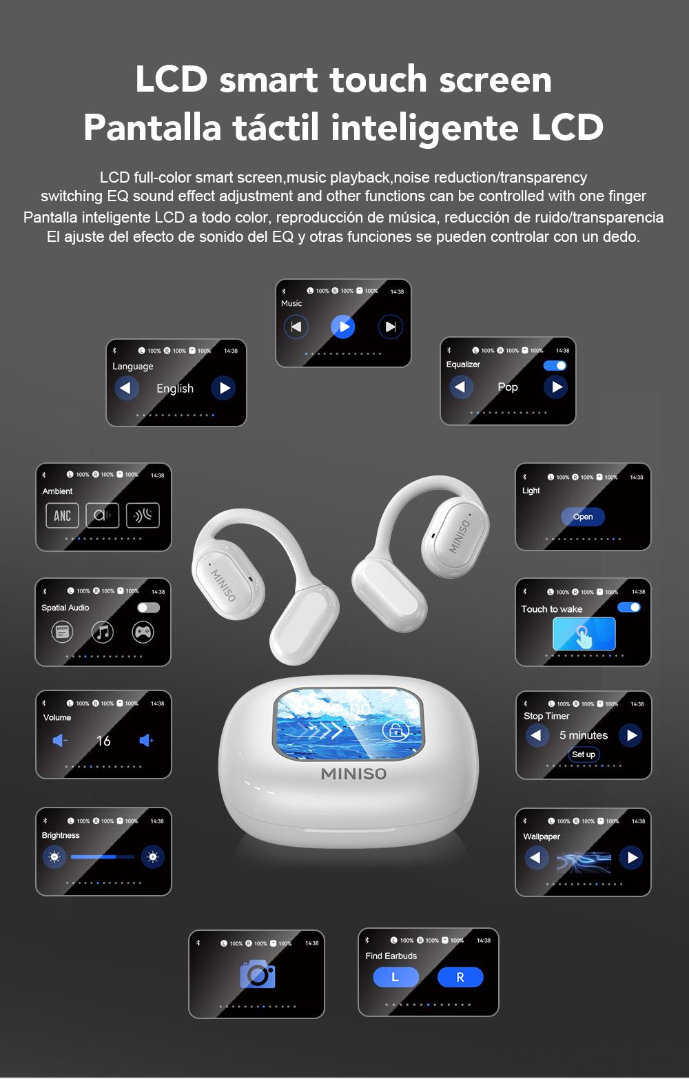 MINISO X30 AI translation earphones OWS Bluetooth earphones IPX5 waterproof 35 hours play time HIFI sound quality OWS earphones immersive high-quality sound effects long-distance connection earphones with charging box built-in microphone