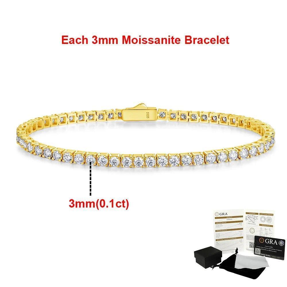 2-6.5mm Real Moissanite Tennis Bracelets for Women Man 925 Sterling Silver Plated White Gold Bracelet Sparkling Wedding Jewelry