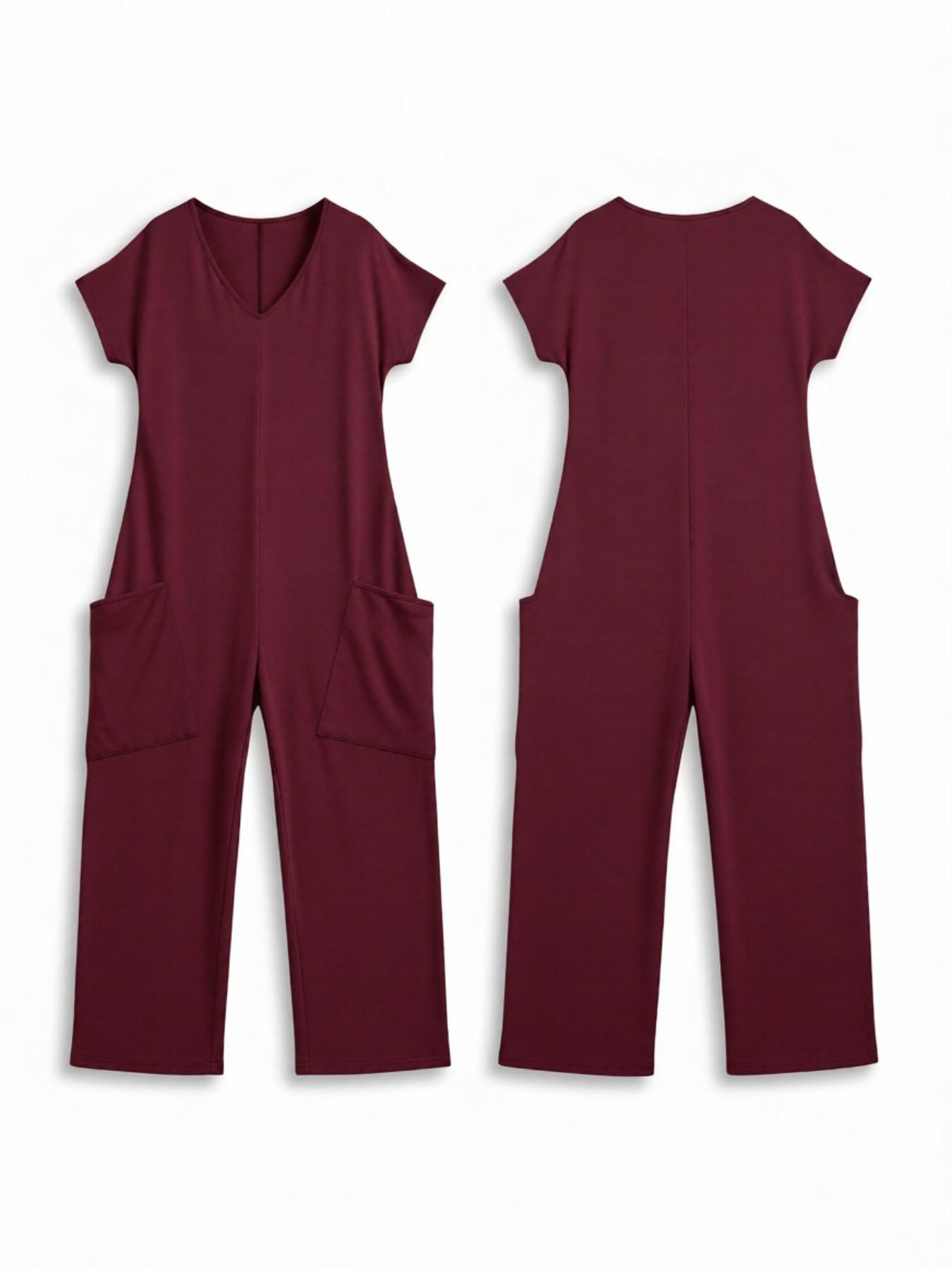 2026 Women's Casual Jumpsuit, Womenswear Short-Sleeve V-Neck Harem Pants, Loose Fit Wide Leg, Perfect for All Seasons, Stylish & Comfortable