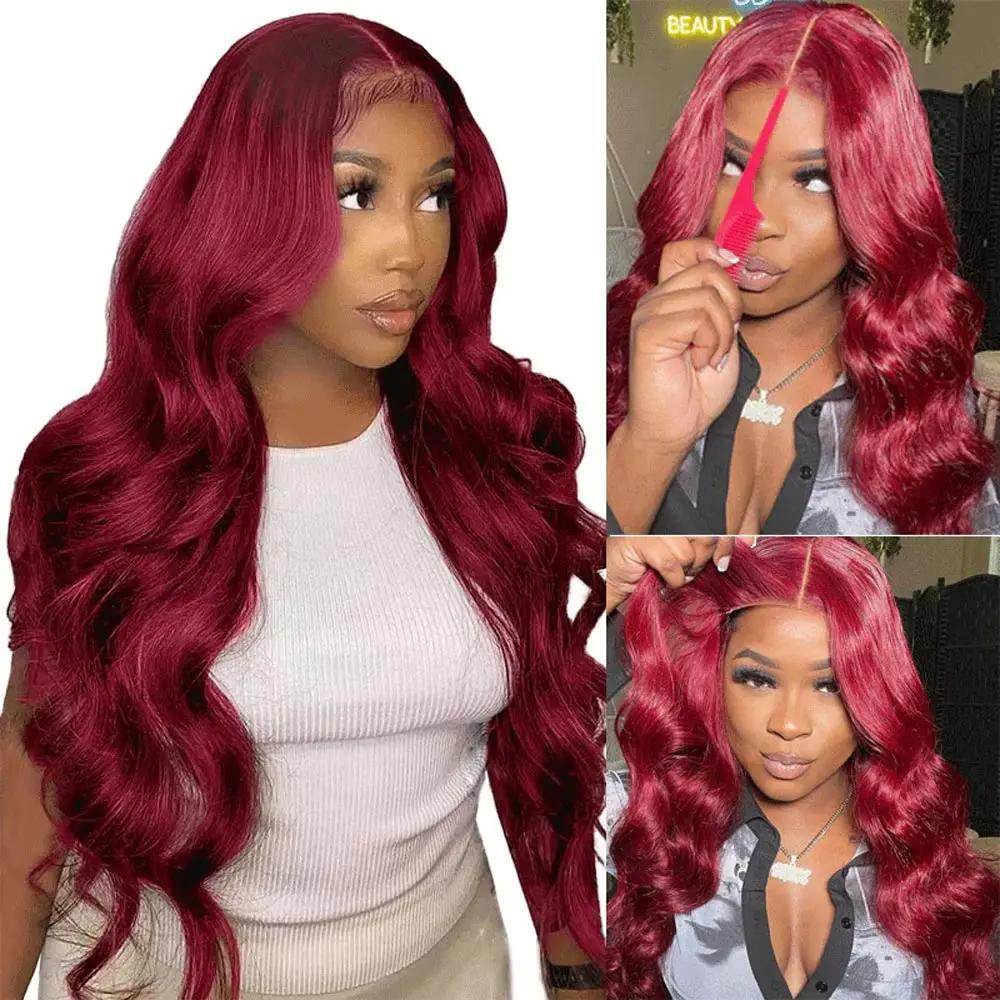 Bling Hair 28 Inch 99J Burgundy Lace Front Wigs Human Hair 13x6 HD Transparent Body Wave Lace Front Wigs Human Hair Pre Plucked 99j Burgundy Red Wine Human Hair Wigs for Women SpringStatements