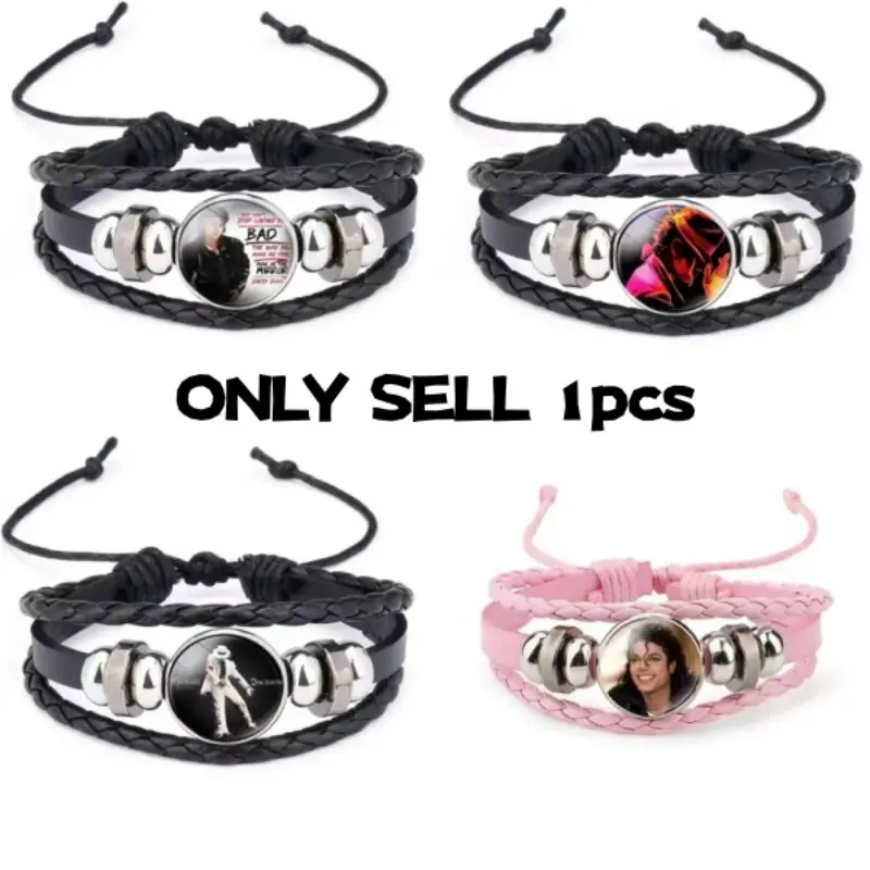 Michael Jackson Mj Time Gem Woven Bracelet, Adjustable Multi-Layer Leather Rope Jewelry, Fan Support Accessory, Trendy Handmade Crafted Design, Fashion