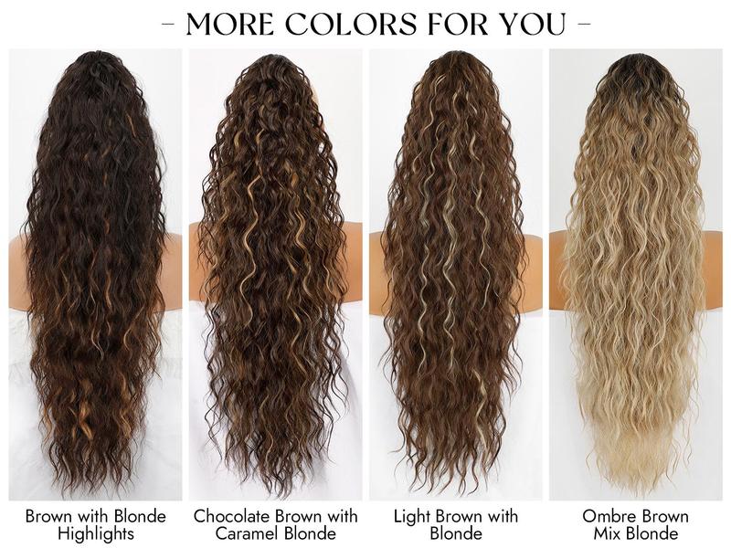 Isaic hair Clip-in Long Ponytail Hair Extensions Black Brown 30" Curly Pony Tail Clip in Hair Extensions for Women Fluffy Natural Looking Synthetic Hairpiece for Daily Use
