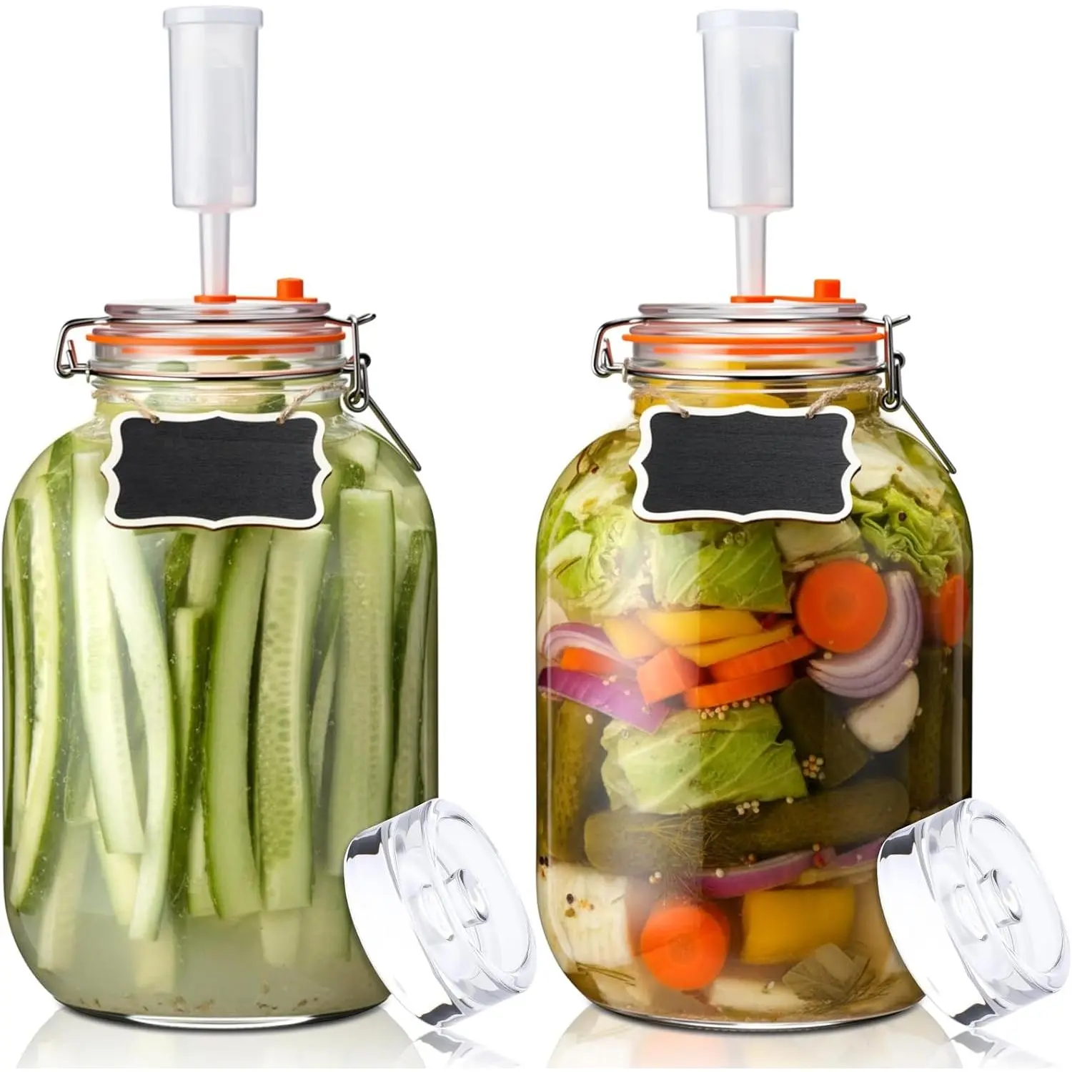 2 Pack 1 Gallon Large Fermentation Jars with Airlocks, Glass Fermenting Kit for Veggies, Sauerkraut, Kombucha, Pickles