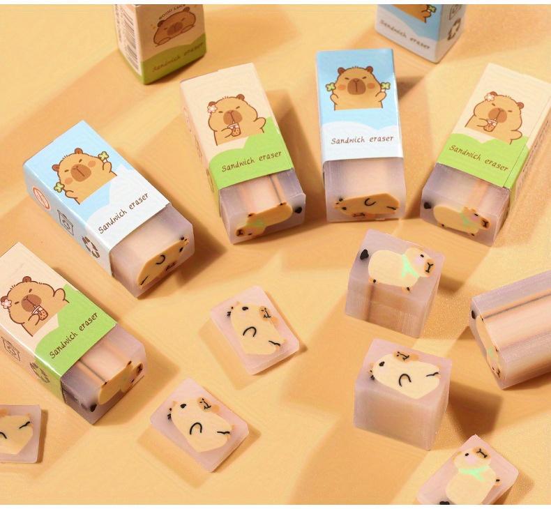 Random 12/36 pcs Cute Capybara Erasers - No-Crumb, Perfect for Office & School Supplies, Assorted Colors (Blue, Green, Yellow), School Supplies Essentials | Playful Design | Durable Erasers